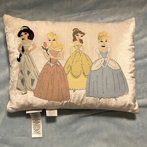 Pottery Barn Kids Disney Princess Rectangular Ivory Velour Embroidered Pillow